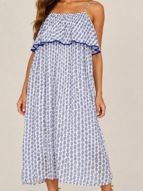 Polo RL Blue and White Printed Spaghetti Strap Midi/Maxi Dress